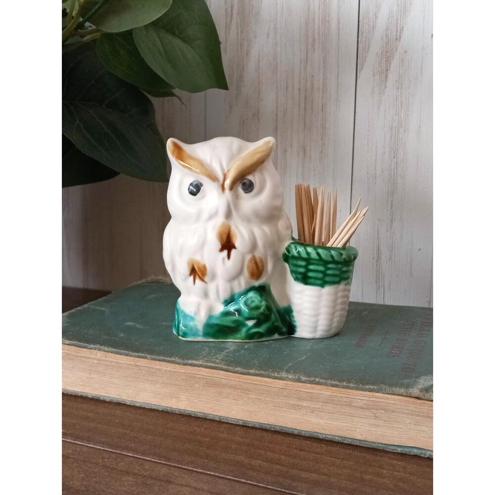 Vintage Ceramic Owl Toothpick Holder/ Match Holder, Made in Japan